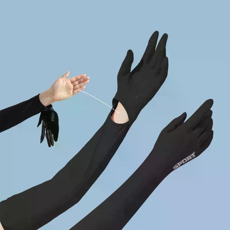 Summer Ice Silk Sun Protection Gloves, Breathable And Lightweight, UV Protection, Suitable For Driving, With Ice Sleeves