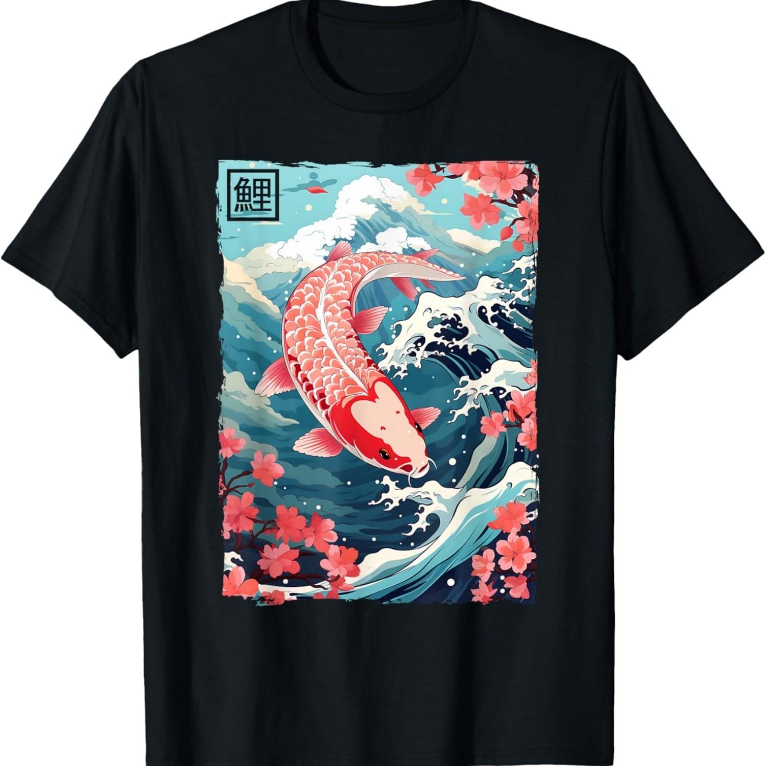 Koi Carp Nishikigoi Fish Cherry Blossom T-Shirt S чёрный