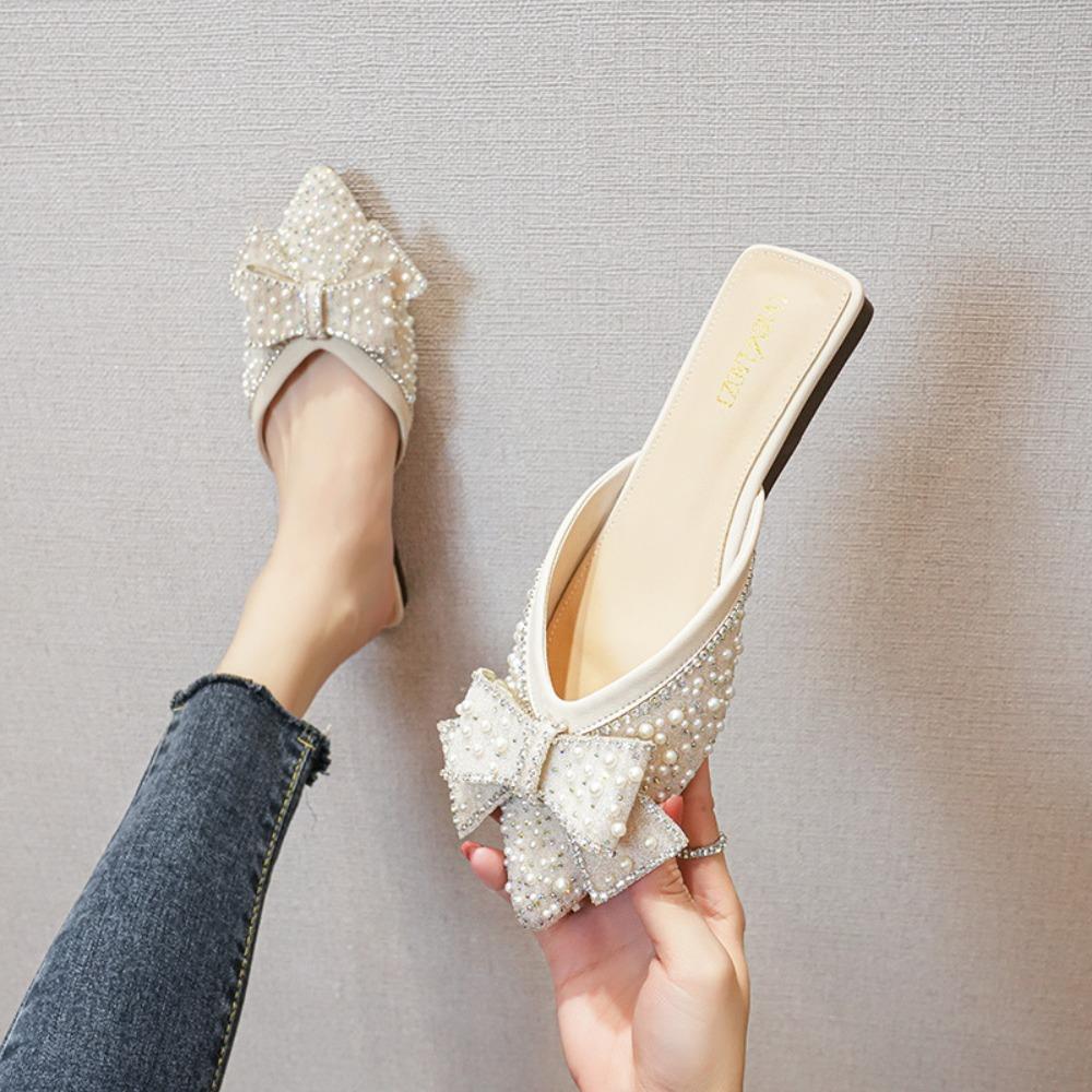 Fashion Baotou Slippers for Women 2025 New Style Flat Bottom Empty Single Shoes Summer Water Diamond Lazy Baotou Large Slippers 41-43