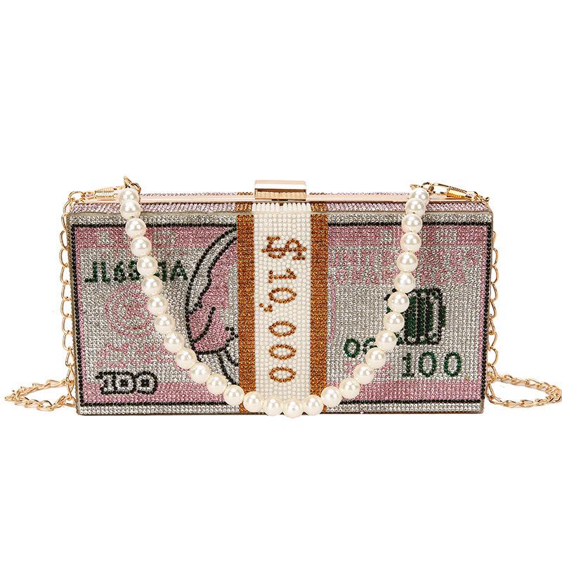 Dollar Print Money Bag for Women Women's Handbag Crystal Diamond Painting Bag for Evening Dinner and Handbags