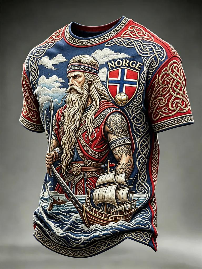 Nordisches Wikinger Norwegen Hemd Herren Damen 3D Gedrucktes Vintage Kulturmuster Kurzarm Streetwear T-Shirt Schnelltrocknend Sommer Freizeit Oberteil