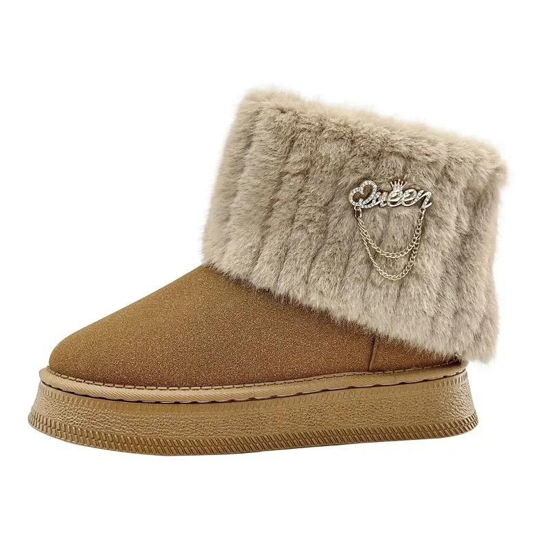 2024 Marke Damen Schuhe Slipper Damen Stiefel Mode Metalldekoration Alltagsstiefel Damen Winter Die Kette Übergröße Schneestiefel