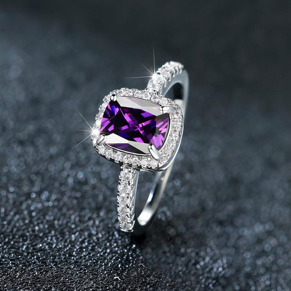 Luxury Female Purple Zircon Stone Engagement Ring Charm Silver Color Wedding  For Women