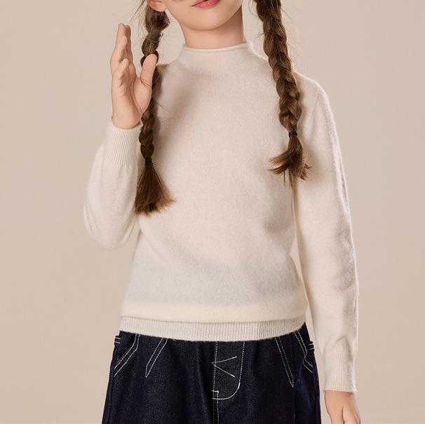 Kinder Woll-Pullover mit halbem Rollkragen für Jungen & Mädchen - Herbst/Winter Strickware in Maillard-Farben