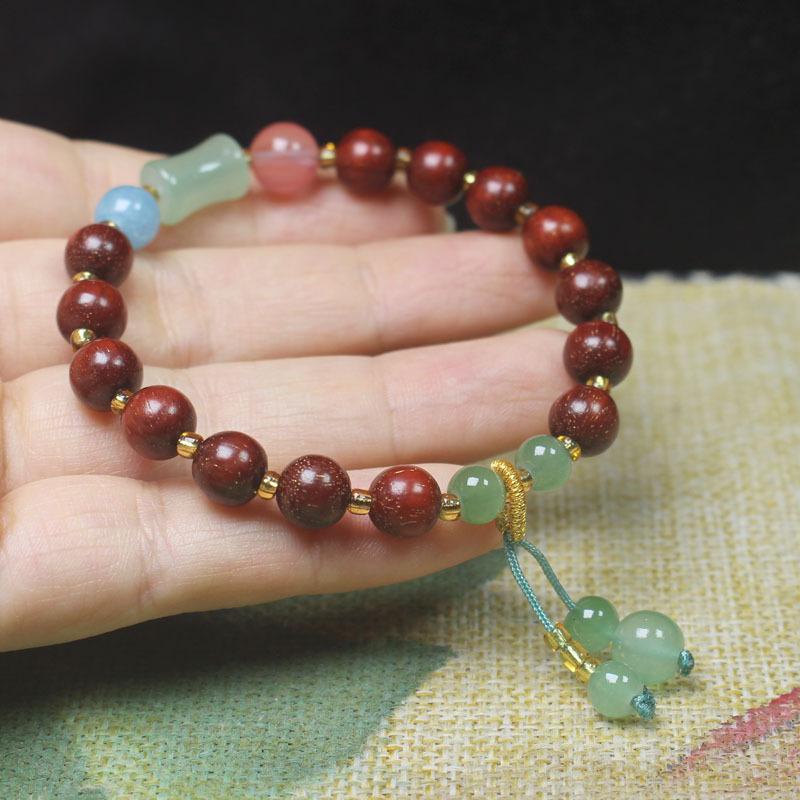 

Red Sandalwood 8mm Beads Bracelet with Green Bamboo Joints, Chinese Style Simple Prayer Beads for Men and Women, Jewelry Gift