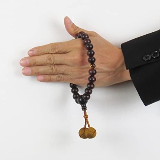 Nenjudo Hecho en Japón Cuentas de Oración para Hombre de Madera de Palo de Rosa y Ojo de Tigre con Borlas Duraderas Resistentes a las Arrugas [Color de Borla Hamanashi] [Bolsa para Cuentas de Oración]