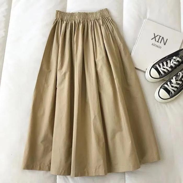 Skirt Women Summer Casual Versatile Elastic High Waist Loose Skirt Oversize Stretchy Cotton Dresses