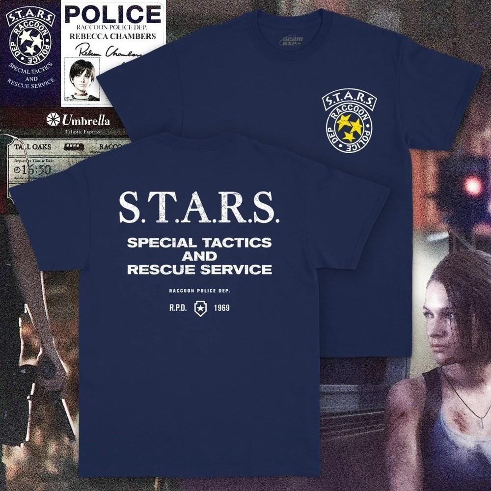 Resident Evil S.T.A.R.S. Dep Police Raccoon. Tricou Bleumarin Unisex (față-verso) Tricou Unisex S-5XL