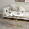 Set of Two Marble-Effect Nest of Tables - White/Gold-Tone