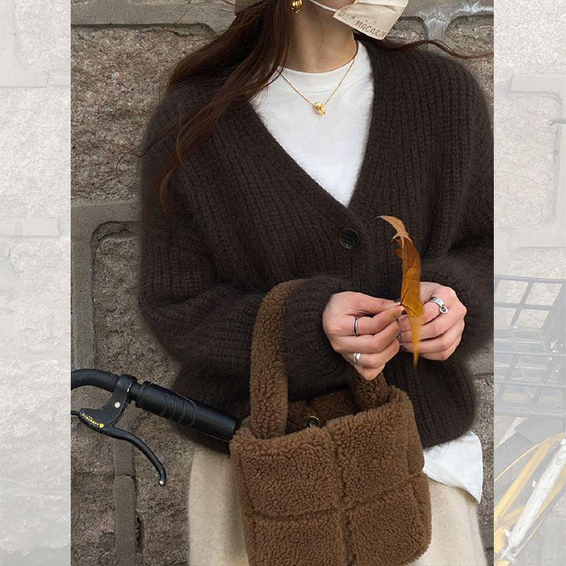 Korean Style V-Neck Loose Knit Cardigan - Soft, Fluffy, Gentle Women's Fashion