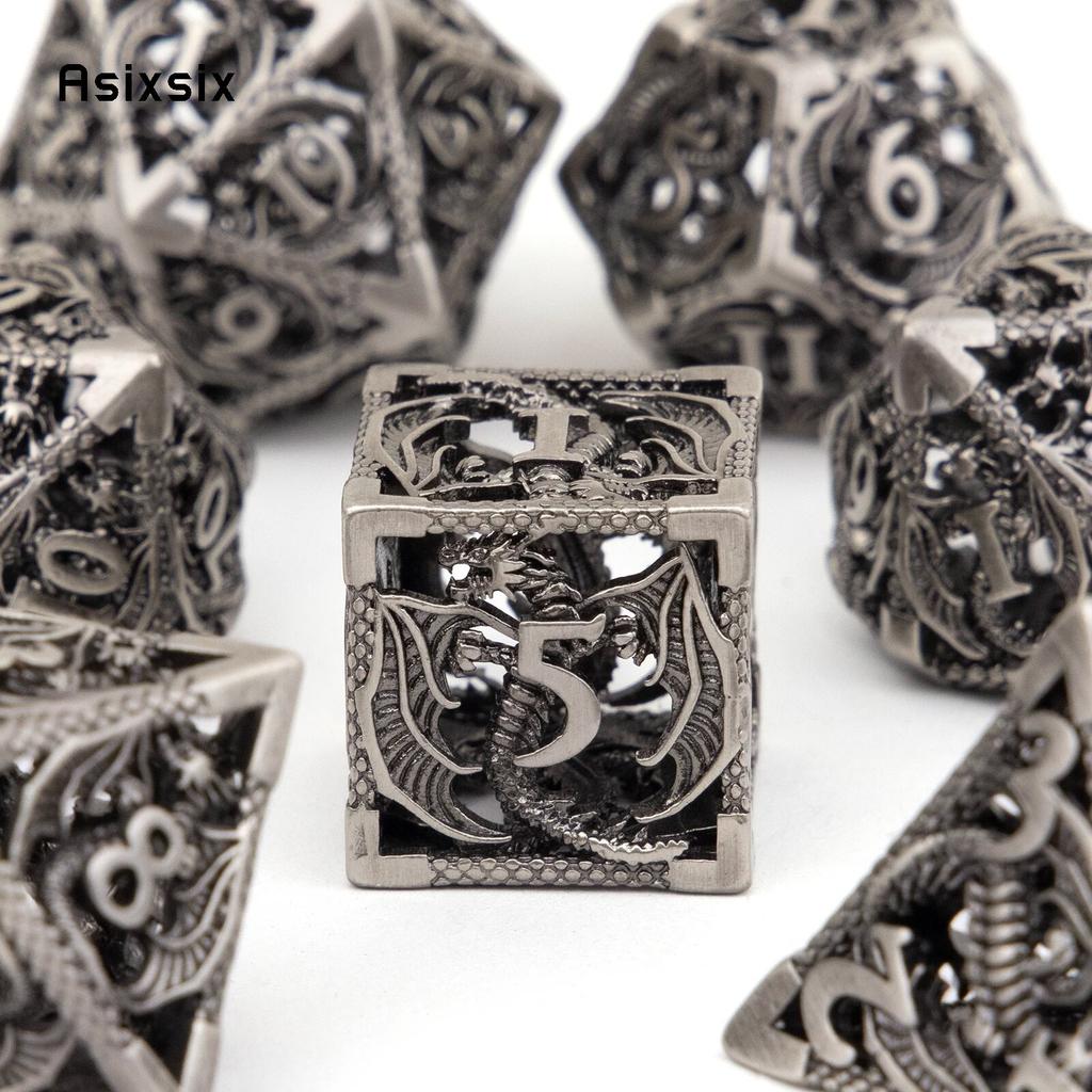 7 ks Silver Dragon Metal Dice Sada dutých kovových mnohostěnných kostek Vhodné pro RPG stolní karetní hru