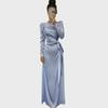 Elegant Spring/Summer Long Sleeve Waist-Tied Dress with Slit