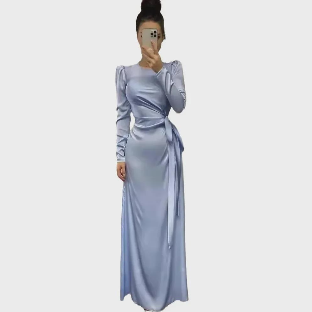 Elegant Spring/Summer Long Sleeve Waist-Tied Dress with Slit