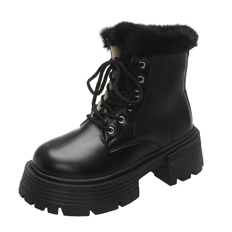 2025 Winter Fluffy White Fur Women Short Snow Boots Plush Warm Platform Booties Comfort Square Heel Ladies Shoes