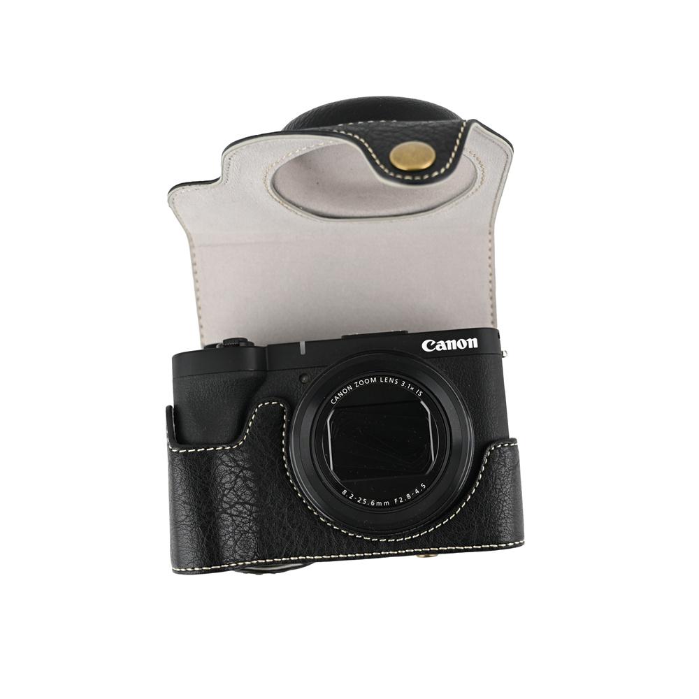 Litchi Pattern PU Leather Camera Bag Case For Canon PowerShot V1 Full Body Cover With Shoulder Strap