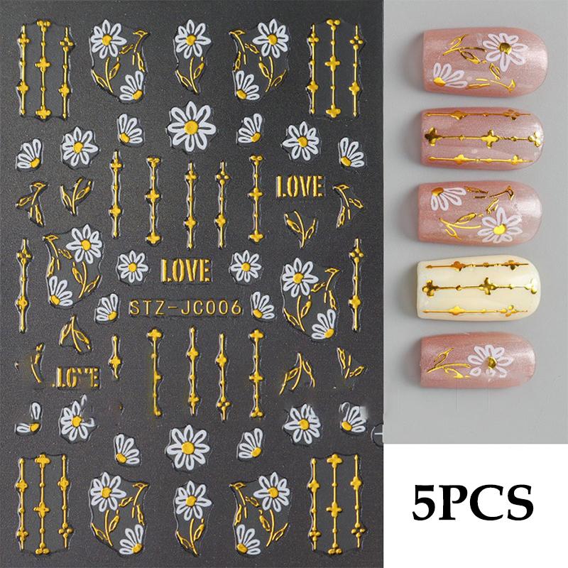 5Pcs Trendy Cartoon Laser Glitter Nail Art Stickers DIY Self Adhesive Nail Art Decorations Pretty Manicure Decals