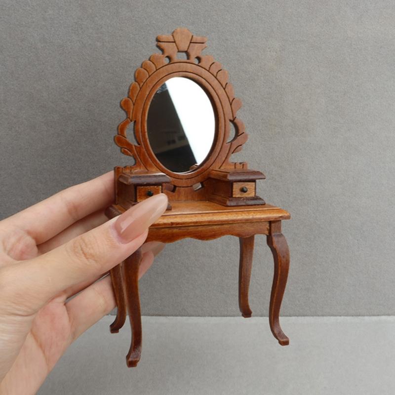 1/12 Scale Traditional Wooden Mini Furniture Set Dresser Stool With Fine Workmanship For Small Room Display