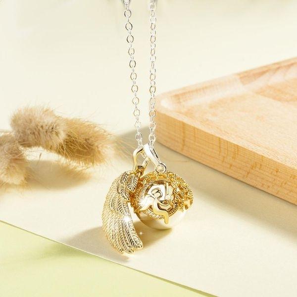 Golden Angel Wing Pregnancy Bola and Angel On a Moon with Crystals