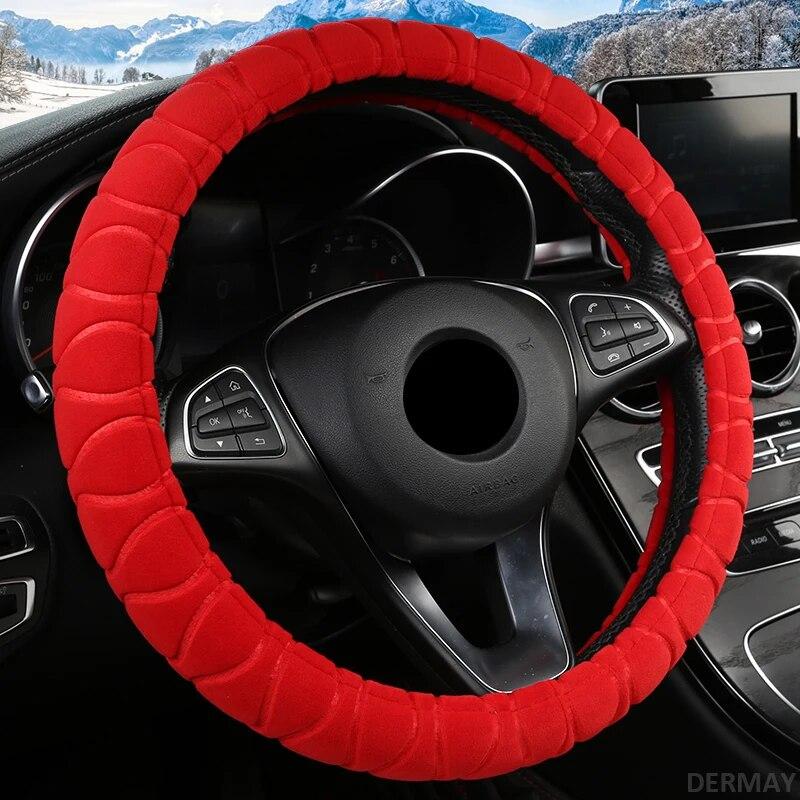 DERMAY Winter Kurzer Plüsch Auto Lenkradbezug Rutschfest Größe M für Außendurchmesser des Lenkrads 37-38cm Kostenloser Versand