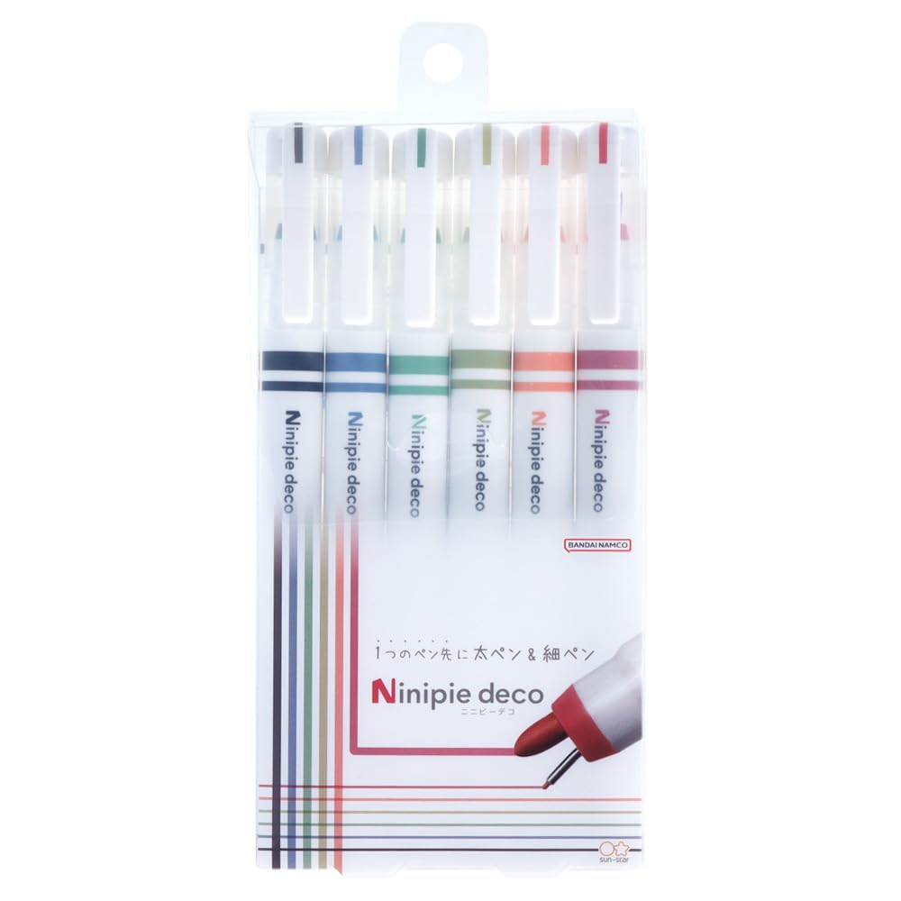 Sunstar Stationery Pen Ninipie Set of S4591780 & Marker, Water-Based, Deco, 6, A,