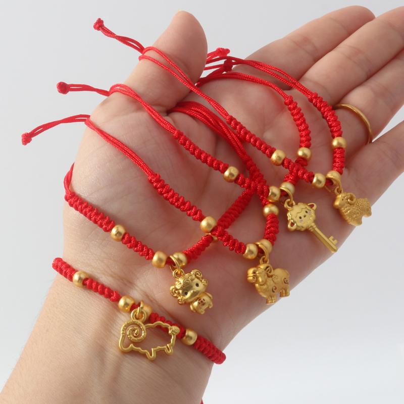 Handmade Red String Bracelet Gold Plated Zodiac Sheep Charms Adjustable Size Good Luck Gifts Daily Wear Fashion Jewelry