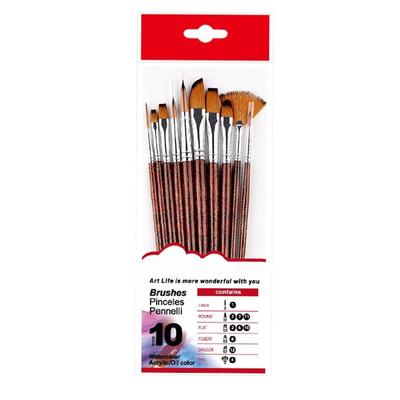 10PCS Oil Paint Brushes Set Wood Handle Nylon Bristles Soft Comfortable Grip Watercolor Brushes for