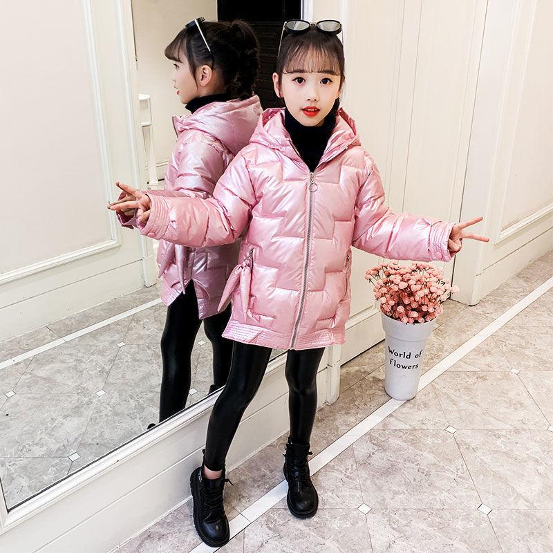 Winter Girls Down Jacket Glossy Waterproof Keep Warm Little Princess Coat Hooded Zipper Outerwear Kids Clothes