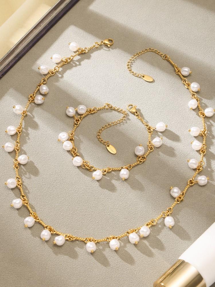 Multi Heart Beads Charms Necklace Bracelet For Women 18k Gold Plated Waterproof Non Tarnish Women's Necklaces Matching Bracelets