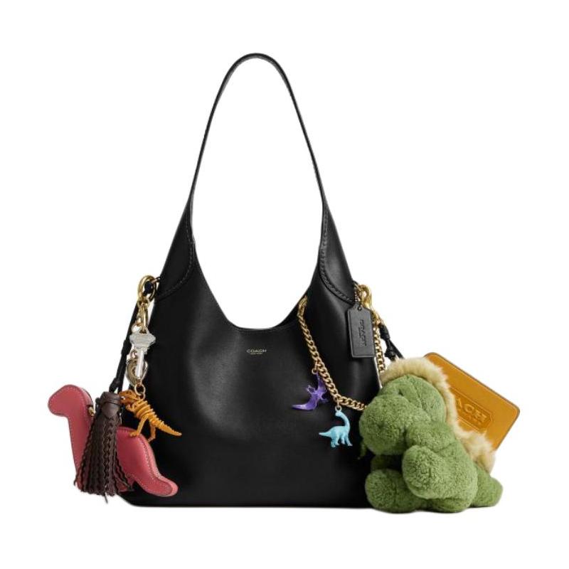 

COACH Brooklyn 28 detachable pendant half-moon bag cow leather shoulder bag small size women s black чорний
