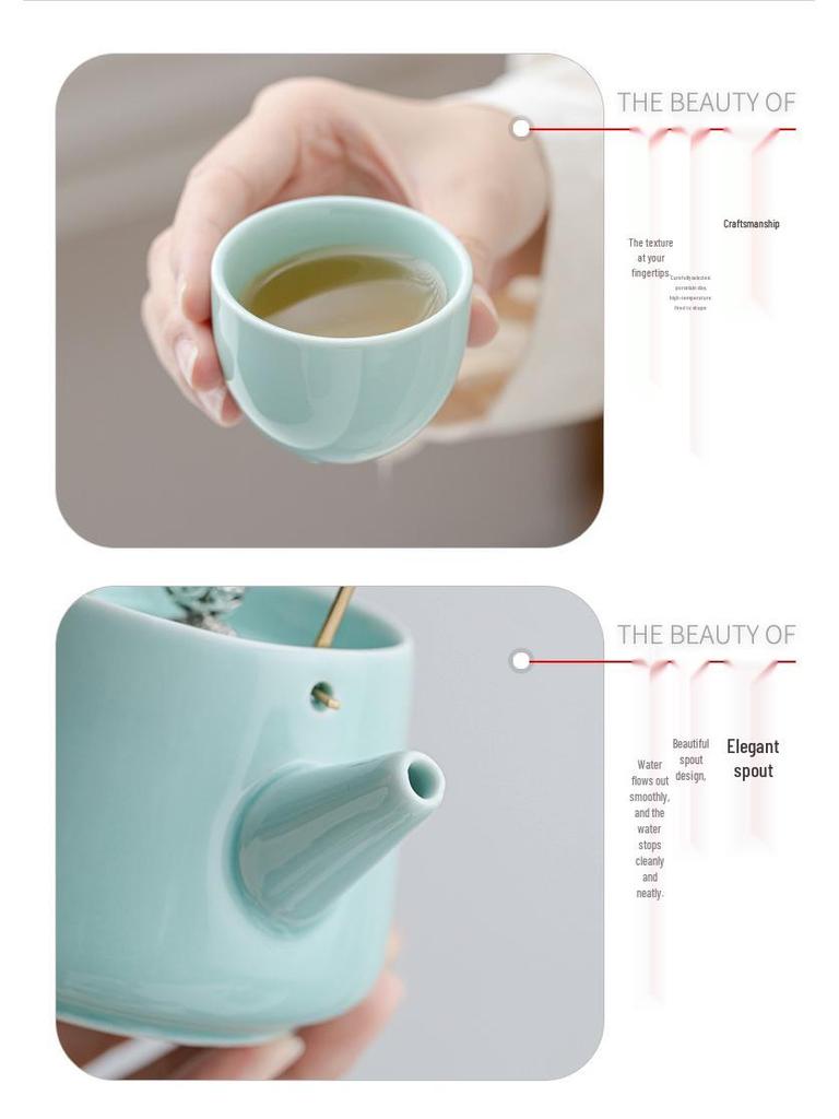 Portable Ceramic Kung Fu Tea Set: Teapot with Handle and Four Cups for Travel and Business Gifting