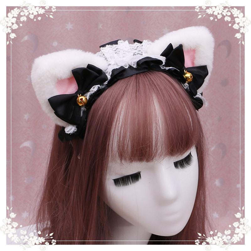 A cute Japanese Lolita hair accessories cat lady plush Lolita headgear lace cat ear headband