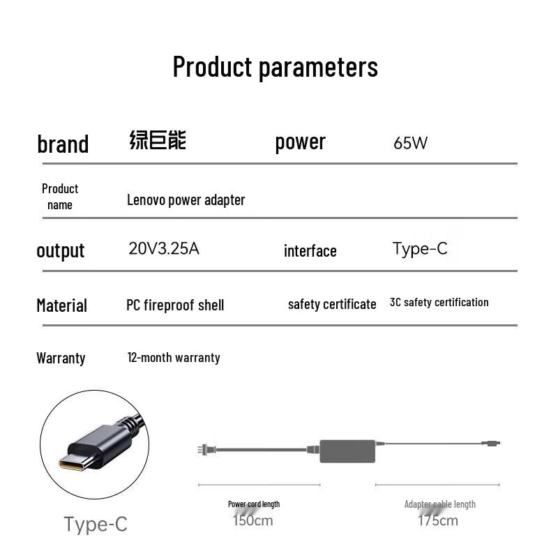 llano 65W USB-C Laptop Charger for Lenovo ThinkPad