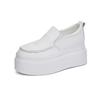Leather thick-soled one-pedal loafers women's solid color heightening foot cover breathable and comfortable heightening 8CM small white shoes sin