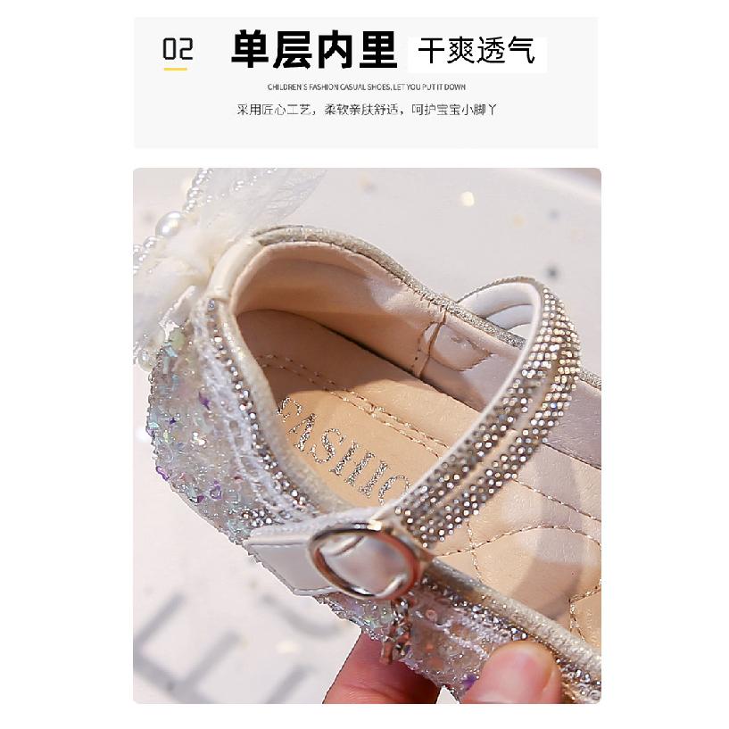 Girls' Rhinestone Sequin Crystal Princess Shoes2026Spring and Autumn Soft Sole Non-Slip Bowknot Solid Color Children's Performance Shoes
