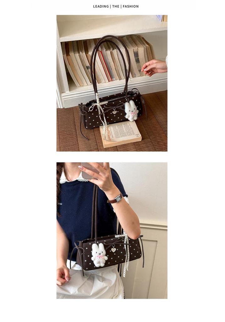 Korean Chic Bow Polka Dot Baguette Bag - Stylish Women's Shoulder & Handheld Bag