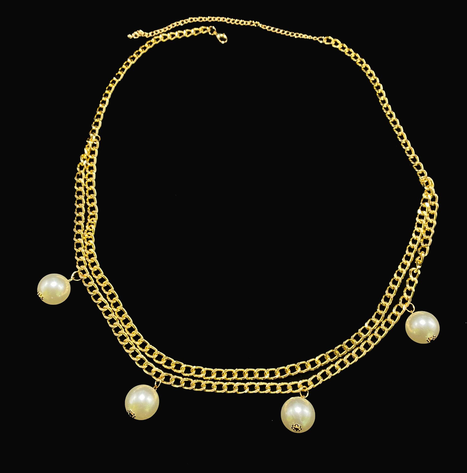 Women s Retro Double Layer Chain with Faux Pearl Pendant – European and American Style золотой