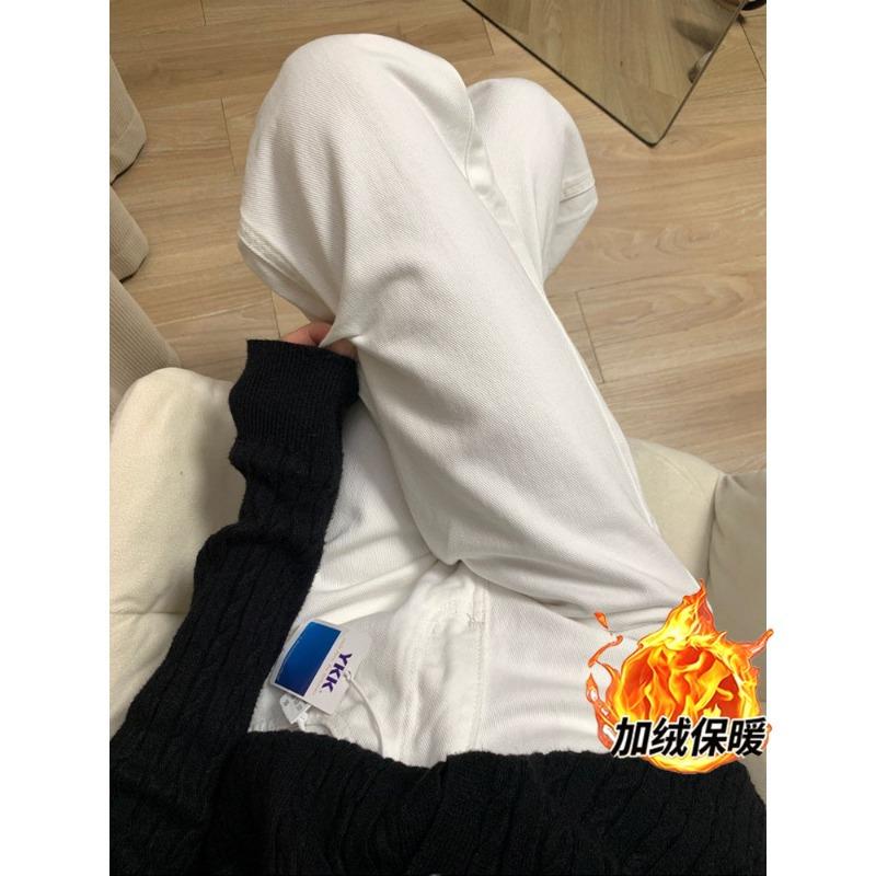 Fleece Straight Jeans for Women, Autumn and Winter New Brown Coffee High-waisted Narrow Wide-leg Pants