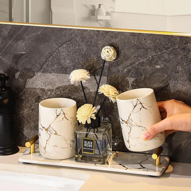 Creative Marble Texture Ceramic Toothbrush Cup Bathroom Accessories Set Soap Bottle Toothbrush Holder Soap Dish Household Tray