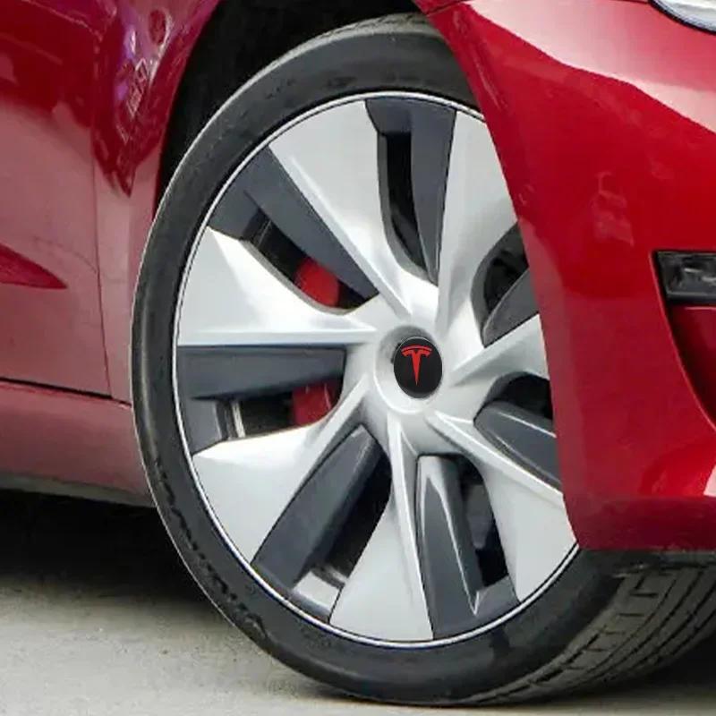 Autoaufkleber Tesla 56mm Auto Radnabendeckel Abzeichen Aufkleber Emblem Decals Zubehör Für Tesla Model 3 Model Y S Auto Styling