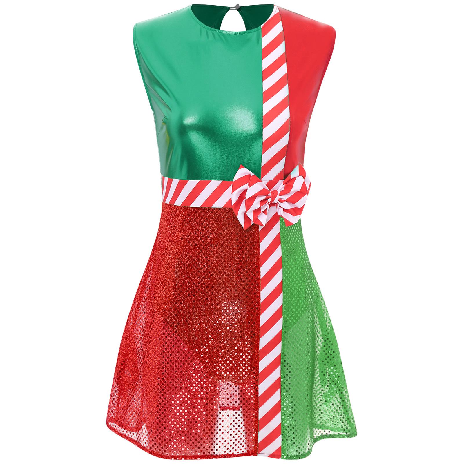 

Жіноча Блискуча Різдвяна Вечірня Сукня Металеві Блискучі Паєтки Круглий Виріз Без Рукавів Бант Контрастний Танцювальний Костюм S зелений