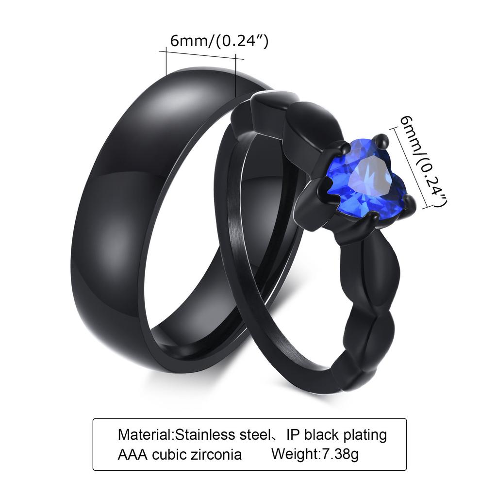 Couple Heart Rings Stainless Steel Love Stone Wedding Band Promised Rings for Her and His Jewelry Anniversary Gift
