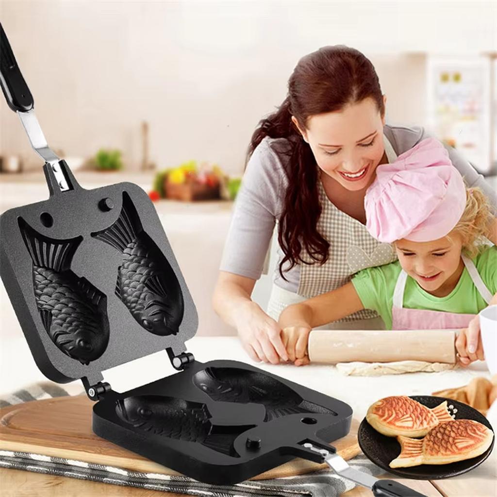Non-stick Dobbelsidet Taiyaki Fiskform Vaffeljern Støbejernsform til Hjemmebrug Gasblus Madlavningsform til Taiyaki og Snacks