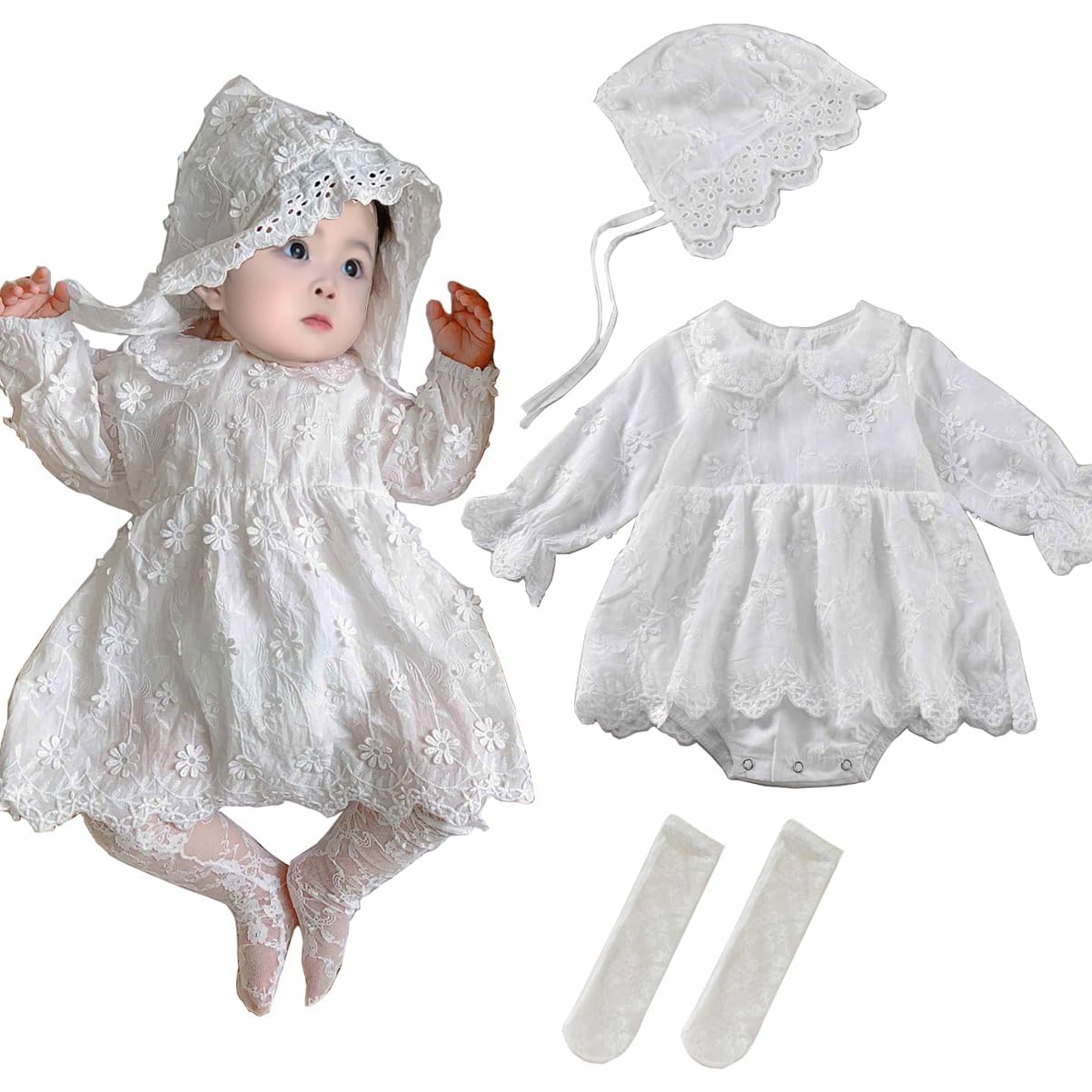 

Церемония 3 предмета Детское цветочное Святилище Детское Формальное Круглое Первая Свадьба [TUPOLILI] Платье, Комплект, 100% Хлопок, Новорожденный, Девочка, Подарок, Малыш, Натуральный, Узор,