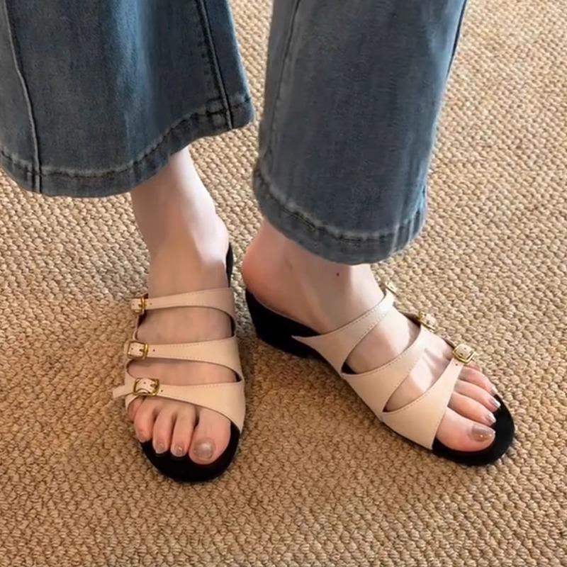 

Новые римские сандалии на одной застежке, женские летние сандалии с круглым носком и открытым носком, на платформе, с металлической пряжкой-ремнем, на противоскользящем каблуке 39