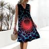 Plus Size V Neck Sleeveless Forest Valley Stream Watercolor Print For Country Leisure Vacation