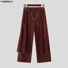 INCERUN Men Zip-up Waist Front Layers Solid Casual Long Pleated Pants Trousers