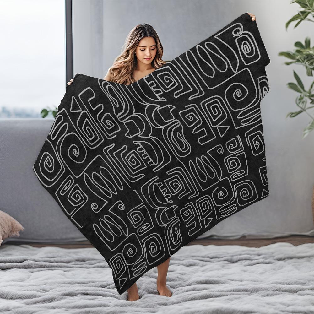 Black Geometric Pattern Blanket Abstract Lines Design Home Decor Sofa Cover Gift for Women Teen Girls Wall Art
