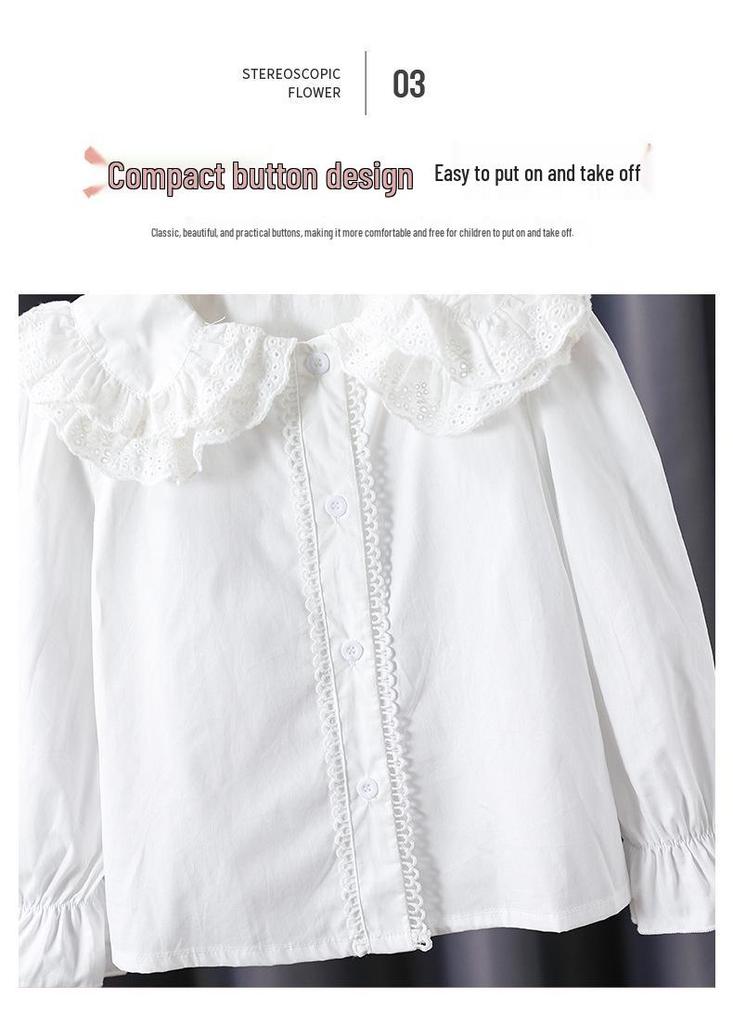 Premium Girls' 100% Cotton Long-Sleeve Shirt - School Style for Spring/Autumn 2026