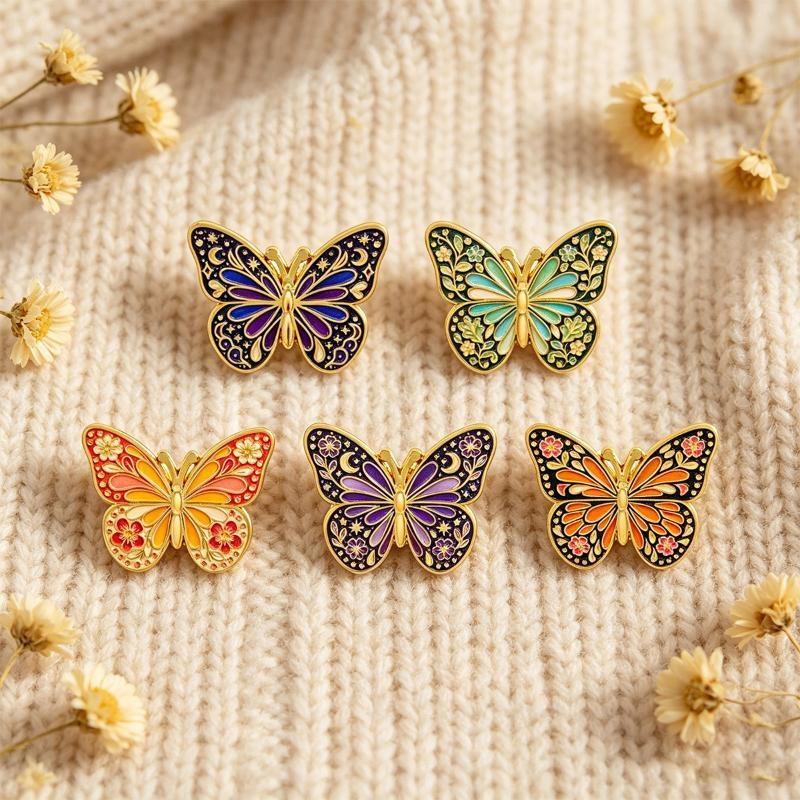 1/5Pcs Moon Star Pattern Brooch Vintage Floral Butterfly Enamel Pin Set For Coat Collar Lapel Pins Metal Badges Jewelry Gift
