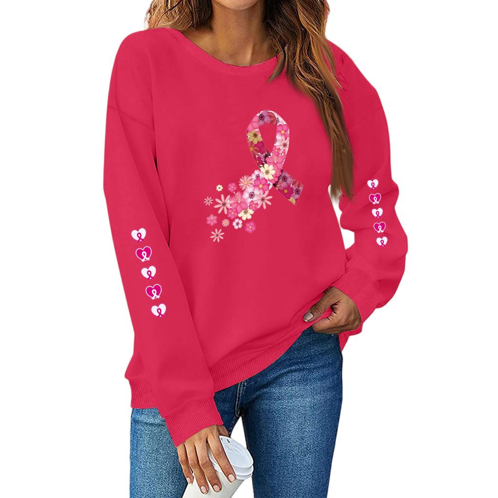 Breast  Sweatshirts For WomenRibbon Breast  Shirt Cute Dog Graphic  Long Sleeve Tops